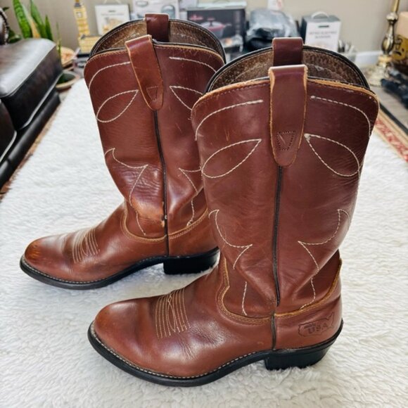 Vintage Brown Genuine Leather Western Cowboys Boots size 8.5 D - Picture 4 of 6